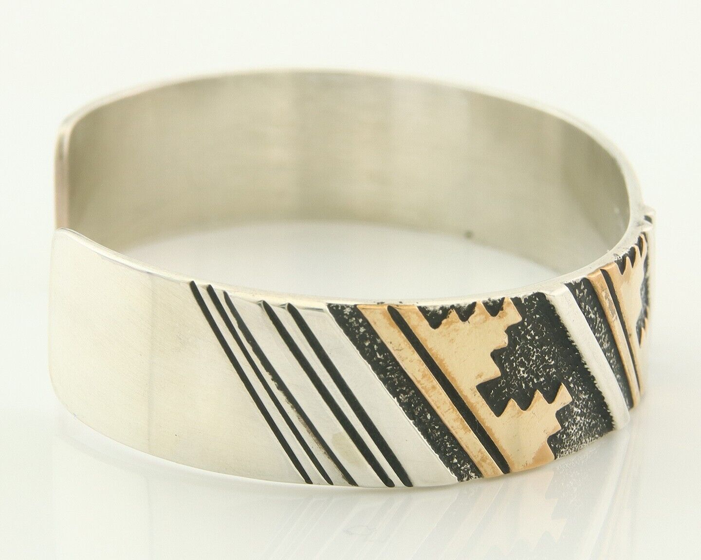 Navajo Bracelet Gold & 925 Silver Handmade 16 mm Wide Signed Thomas Singer C80s