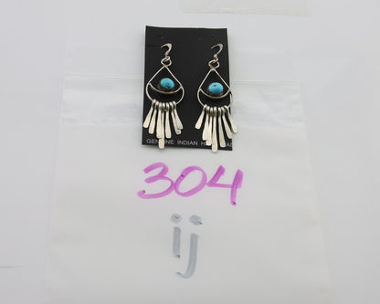 Navajo Dangle Earrings 925 Silver Natural Turquoise Artist Signed JB C.80's