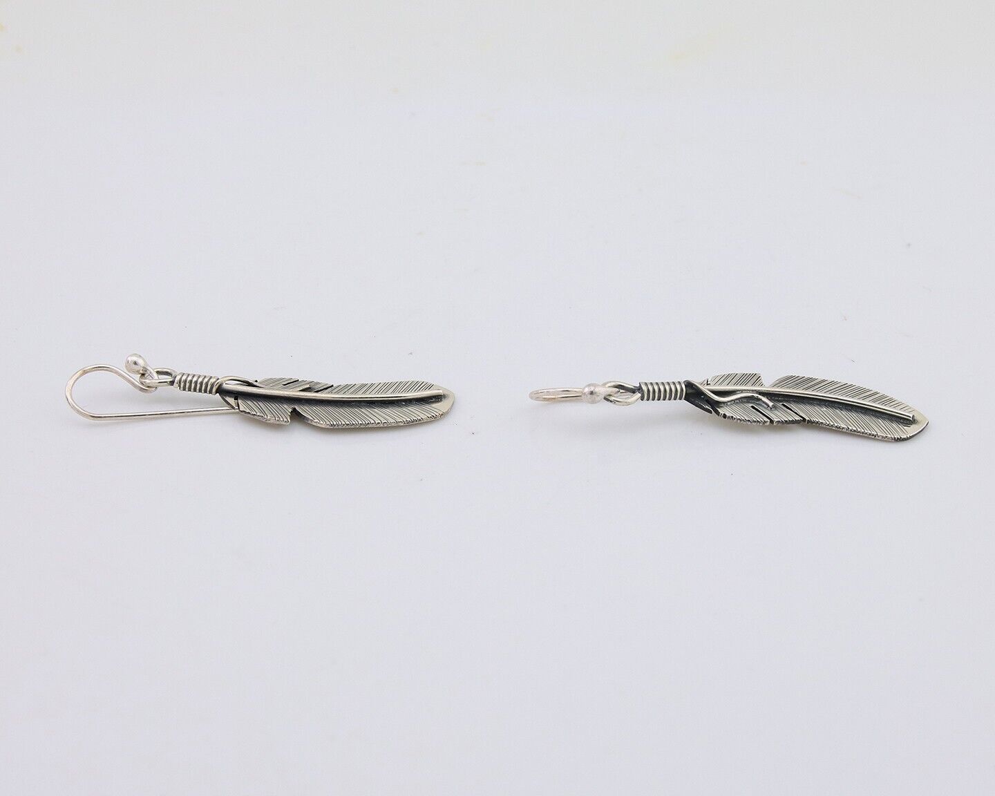 Navajo Feather Earrings 925 Silver Native American Artist C.80's
