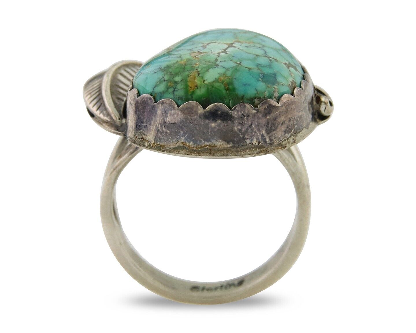 Navajo Ring 925 Sterling Blue Spiderweb Turquoise Native American Artist C.80's