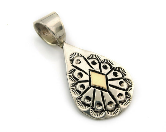 Navajo Kokopelli Pendant Sterling Silver & Gold Authentic Traditional Signed RT