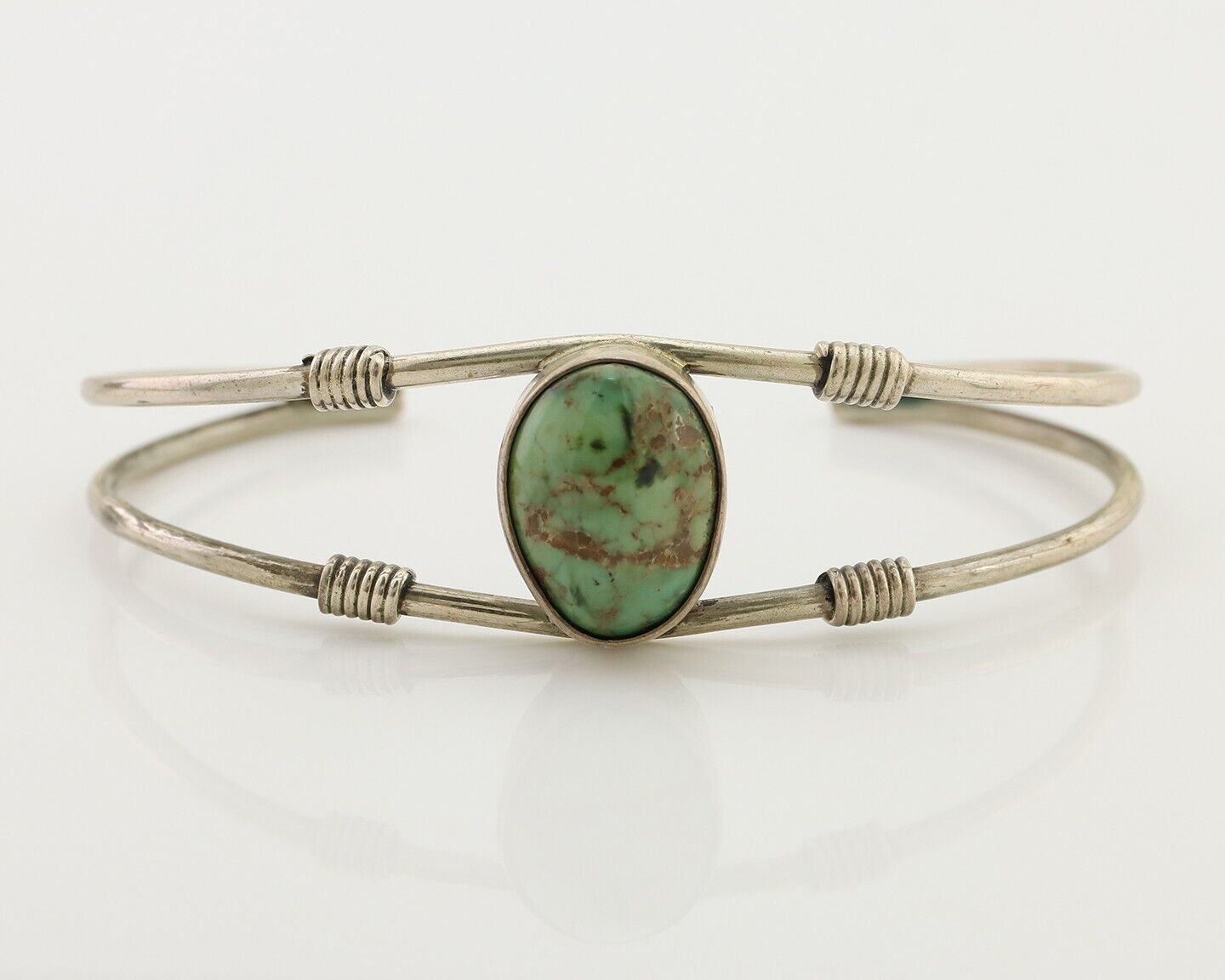 Navajo Bracelet 925 Silver Natural Green Turquoise Native American Artist C.80's