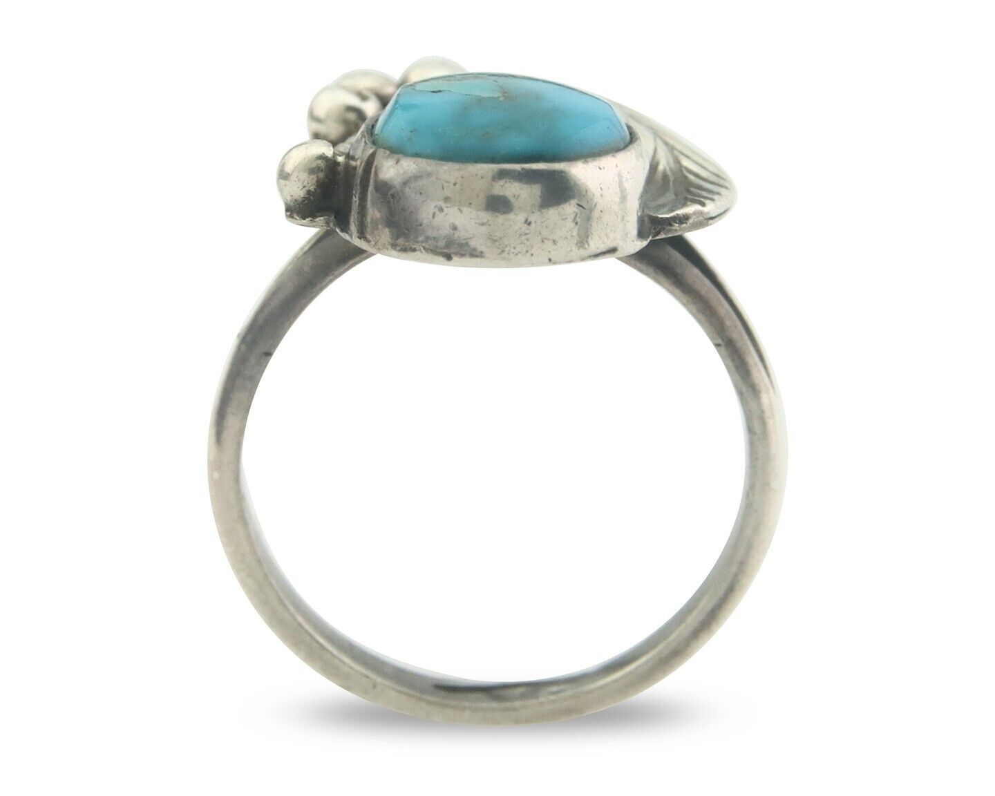 Navajo Ring 925 Sterling Turquoise Handmade Native Artist C.80's Size 6.5