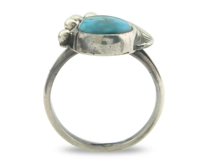 Navajo Ring 925 Sterling Turquoise Handmade Native Artist C.80's Size 6.5
