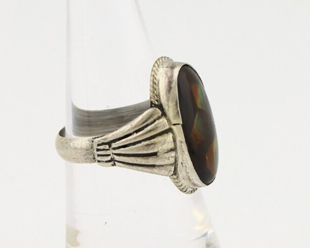 Navajo Handmade Ring 925 Silver Natural High Grade Fire Opal Native Artist C.80s