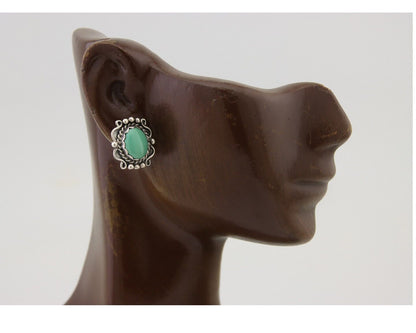 Navajo Earrings 925 Natural Turquoise Native Artist Signed VM C.80's
