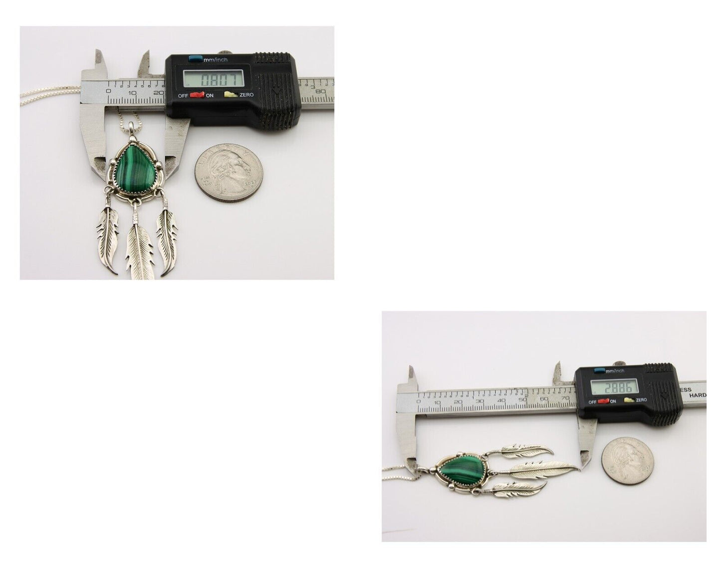 Large Navajo Pendant 925 Silver Natural Malachite Native American Artist C.80's