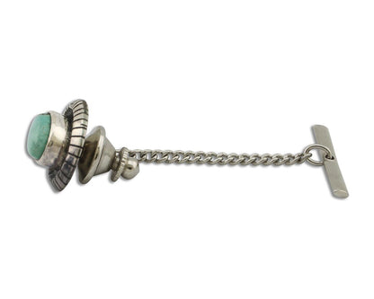 Navajo Tie Tack 925 Silver Natural Mined Turquoise Native American Artist C.80's