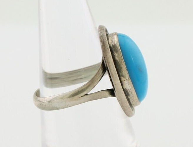 Navajo Handmade Ring 925 Silver Blue Turquoise Native American Artist C.80's