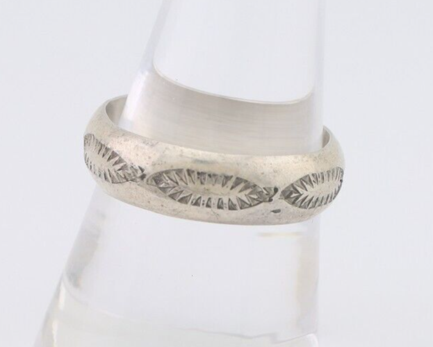 Navajo Hand Stamped Band 925 Silver 6.0 mm Signed Larry Chavez Size 9.25 C.80's