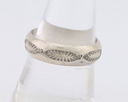 Navajo Hand Stamped Band 925 Silver 6.0 mm Signed Larry Chavez Size 9.25 C.80's