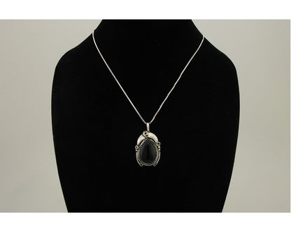 Navajo Necklace925 Silver Natural Onyx Native Artist Signed Justin Morris C.80's