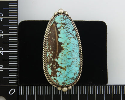 Navajo Ring 925 Sterling Spiderweb Blue Turquoise Native Artist C.80's Size 7.5