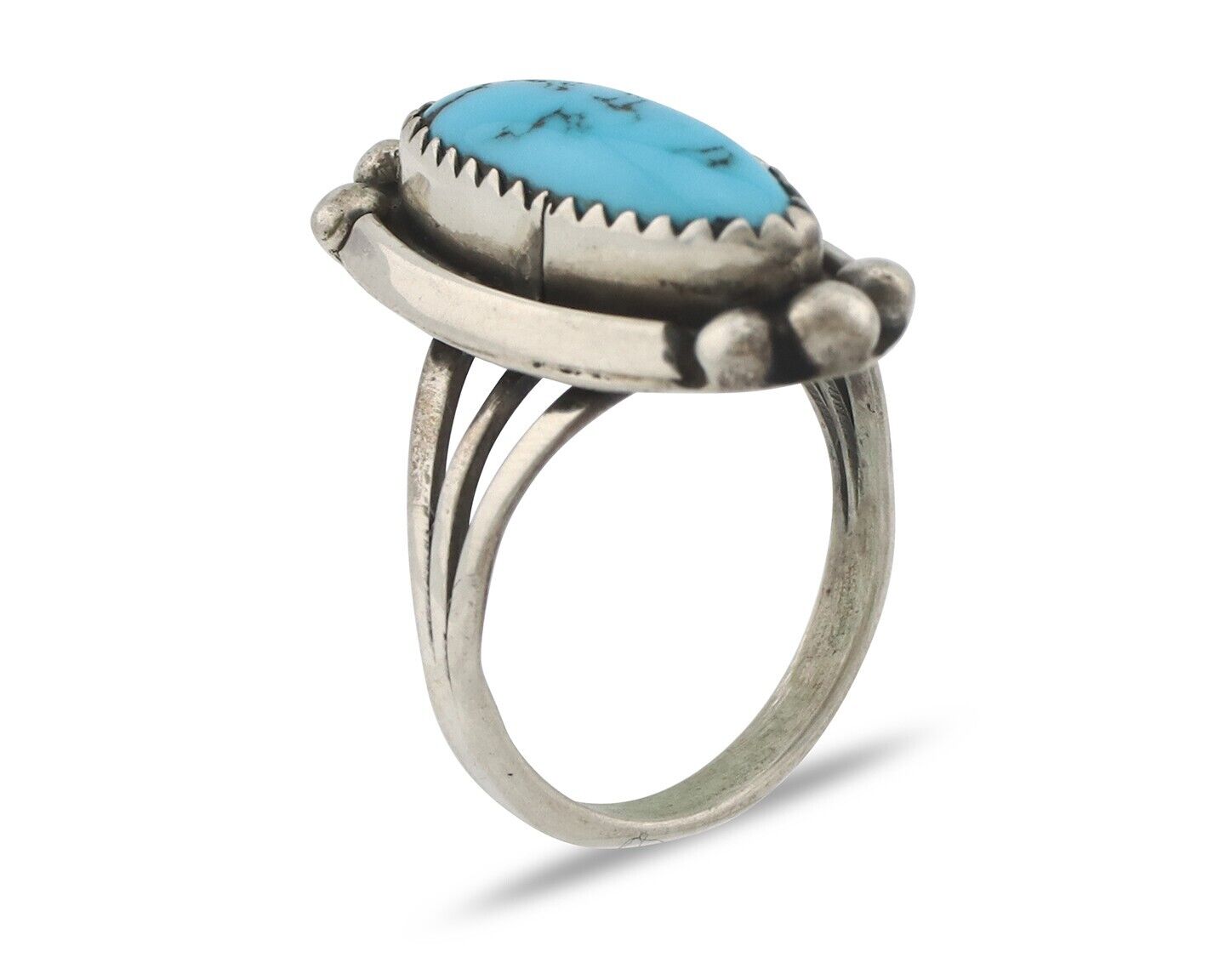Navajo Ring .925 Silver Sleeping Beauty Turquoise Signed SkyStone Creations C80s