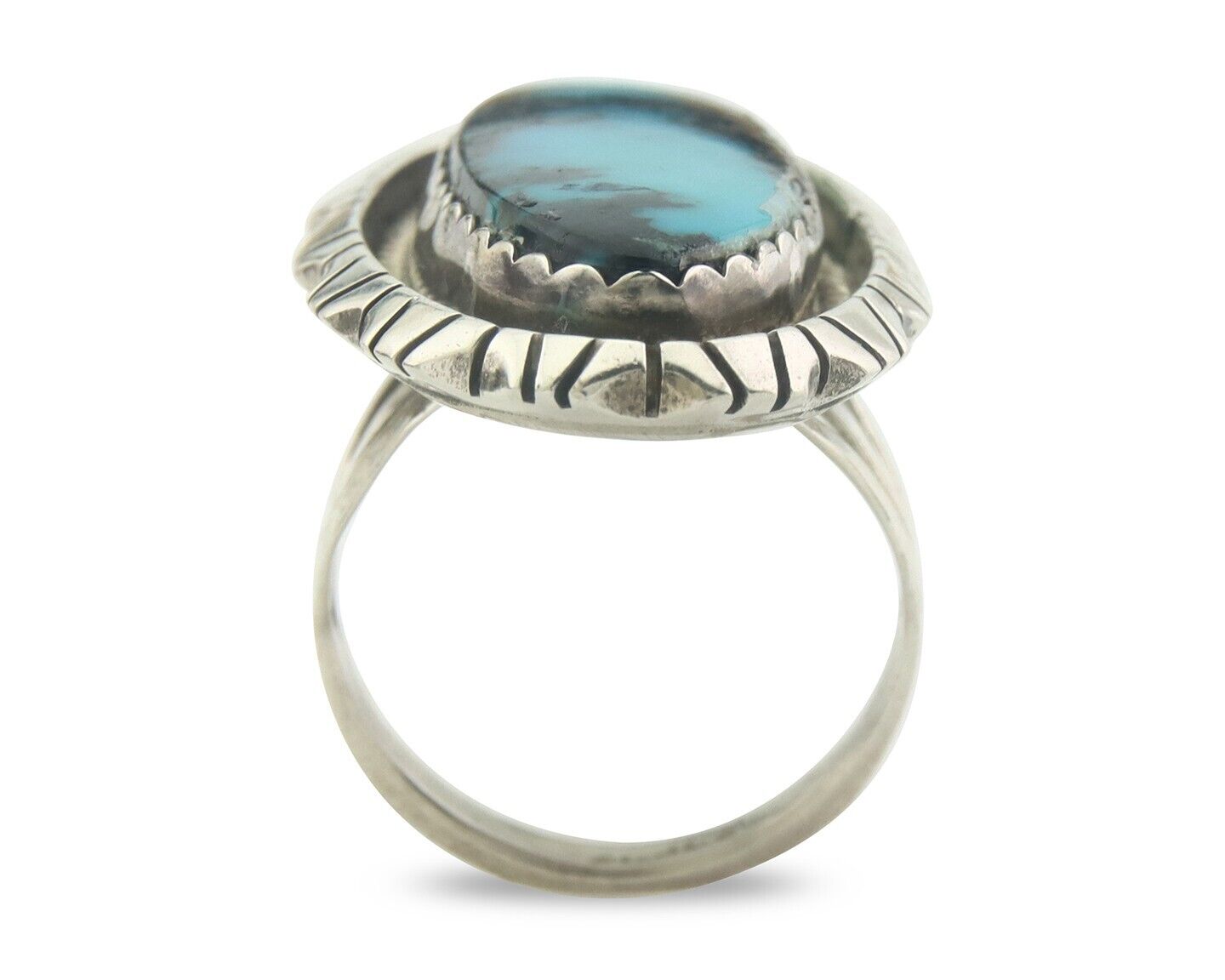 Navajo Ring 925 Sterling Turquoise Handmade Native Artist C.80's Size 8.25