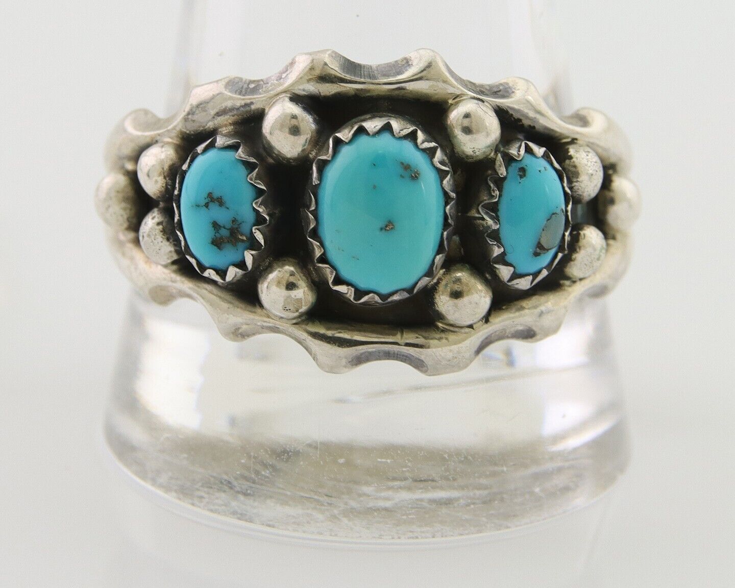 Navajo Ring 925 Silver Natural Blue Turquoise Native Artist Signed SC C.80's