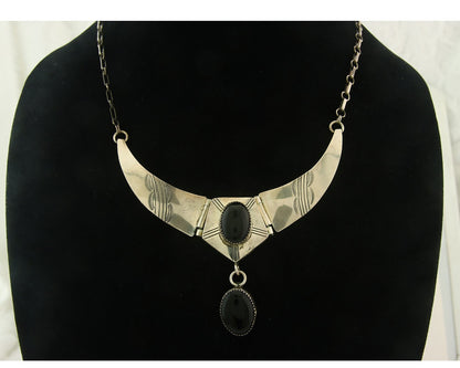Vintage Navajo Necklace 925 Silver Natural Onyx Artist Signed AP