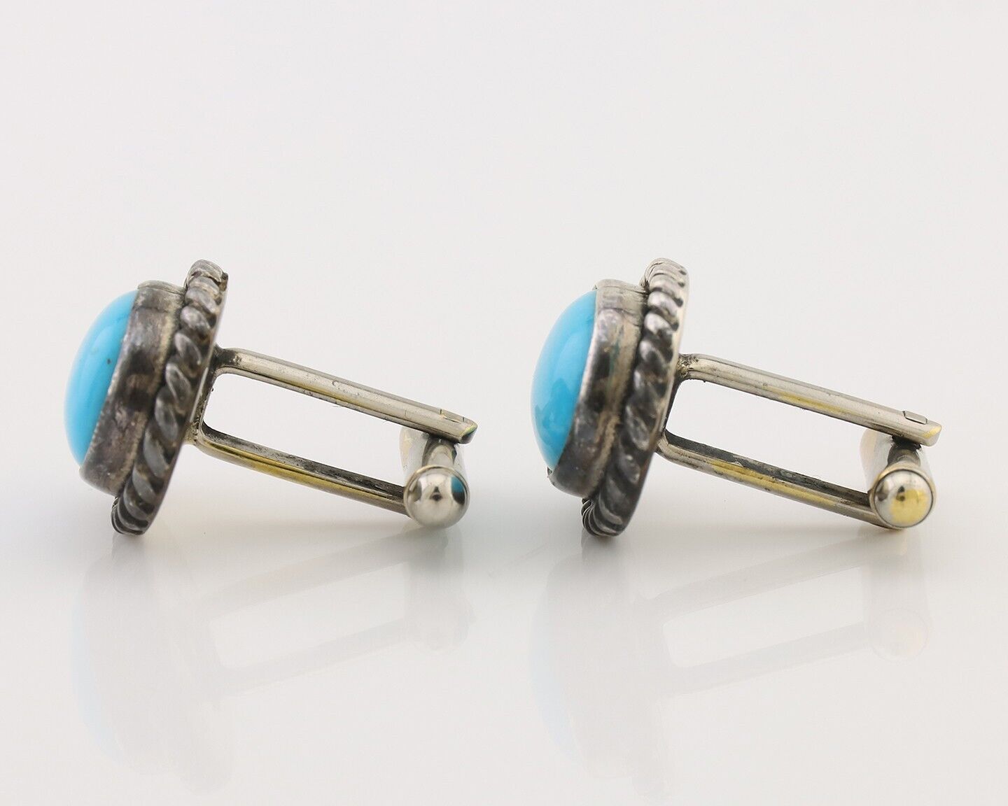Navajo Cufflinks 925 Silver Native American Natural Turquoise C.80's