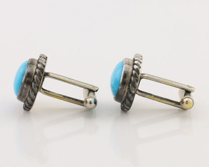 Navajo Cufflinks 925 Silver Native American Natural Turquoise C.80's