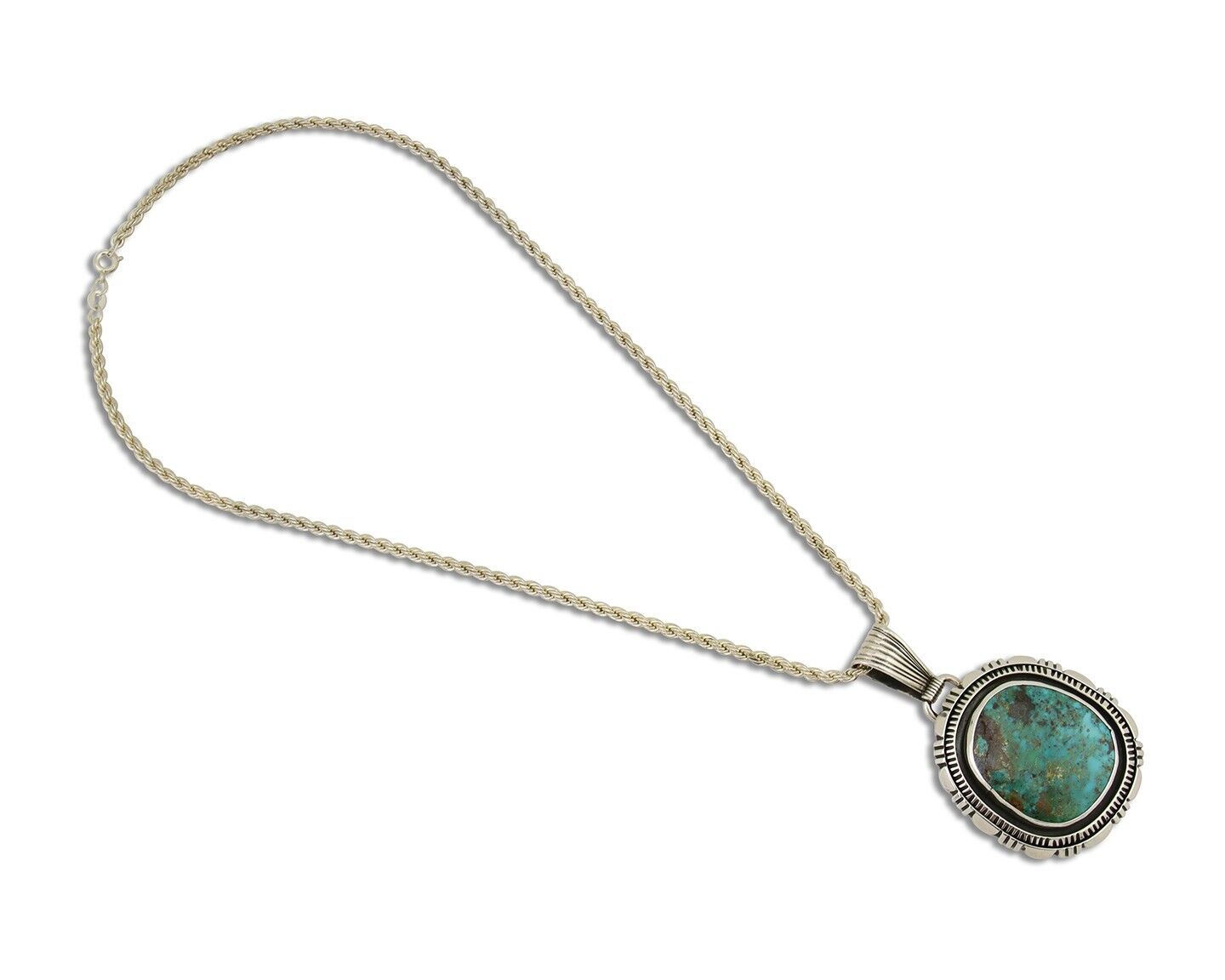 Navajo Necklace 925 Silver Natural Turquoise Artist Signed Mike Begay C.80's