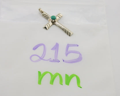 Navajo Sand Cast Cross Pendant 925 Silver Turquoise Artist Signed J Yazzie C.80s