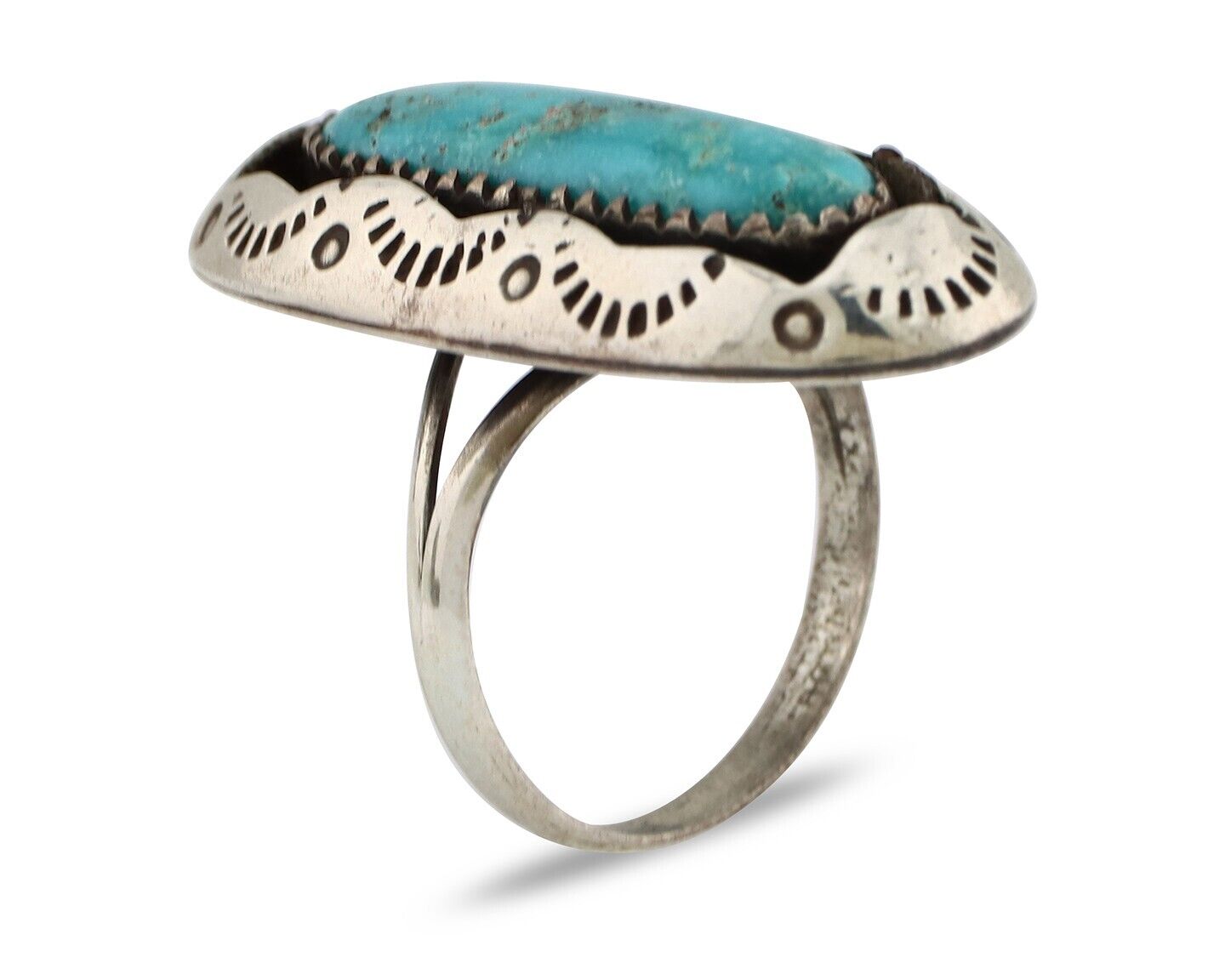 Navajo Ring 925 Silver Kingman Turquoise Native American Artist C.80's