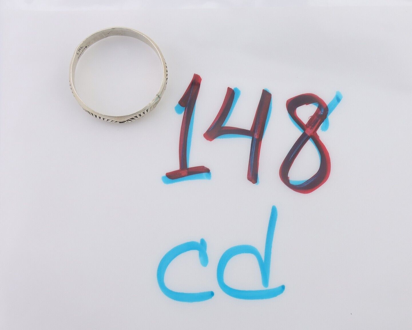 Navajo Hand Stamped Band 925 Silver 5.0 mm Signed Larry Chavez Size 8.5 C.80's