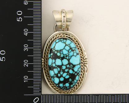 Navajo 925 Silver Spiderweb Pendant Turquoise Artist Signed Sun West C.80's
