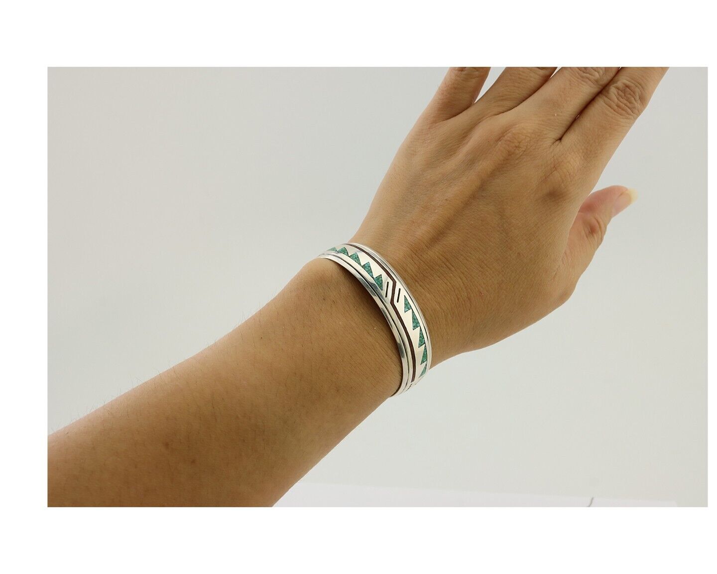 Navajo Inlay Bracelet 925 Silver Turquoise & Coral Signed Stanely Bain C.80's