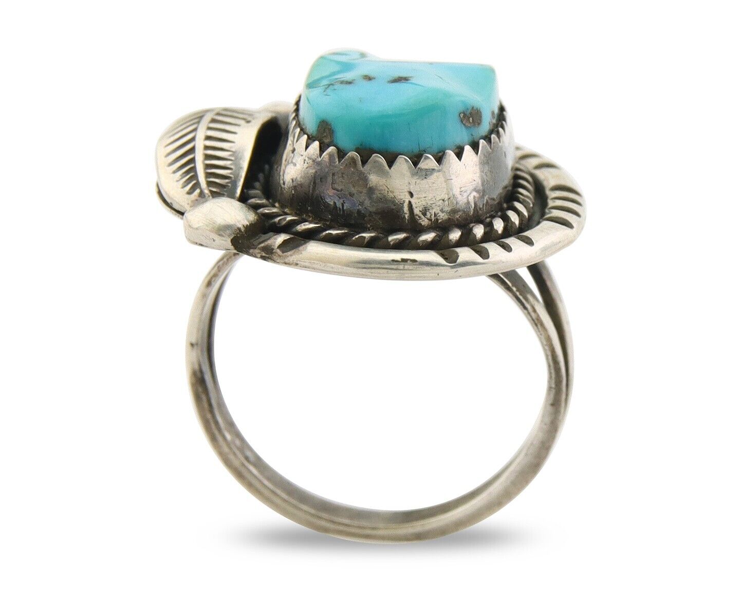 Navajo Ring 925 Sterling Natural Blue Turquoise Native Artist C.80's Size 5.0