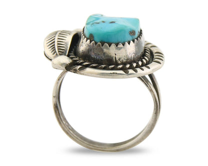 Navajo Ring 925 Sterling Natural Blue Turquoise Native Artist C.80's Size 5.0