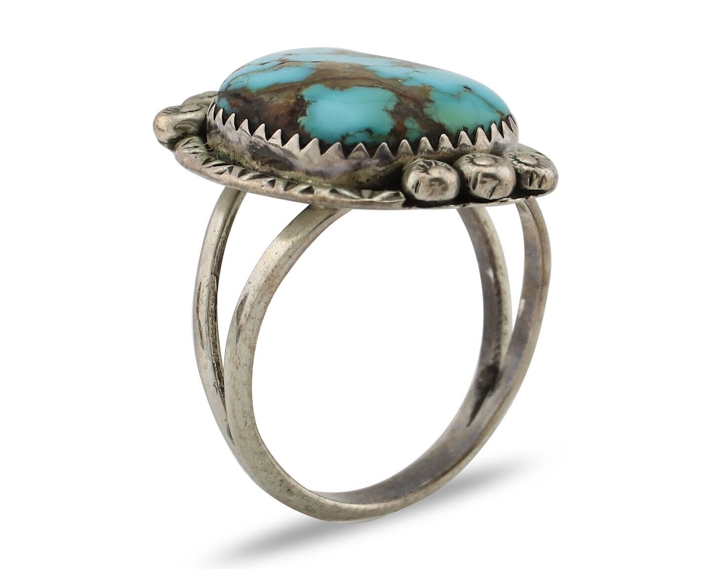 Navajo Ring 925 Silver Blue Turquoise Artist Signed Roy Buck C.80's