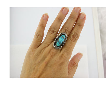 Traditional Navajo Ring Sterling Silver Authentic Turquoise Handmade Size 8.5