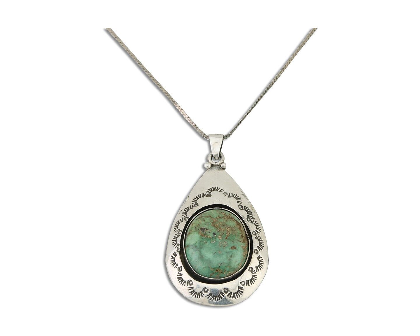 Navajo Necklace 925 Silver Natural Green Turquoise Artist Signed MC C.80's