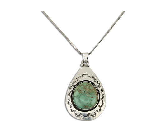 Navajo Necklace 925 Silver Natural Green Turquoise Artist Signed MC C.80's