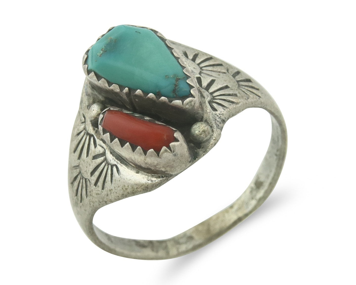 Vintage Navajo Ring 925 Sterling Silver Natural Gemstone Authentic Size 8.0