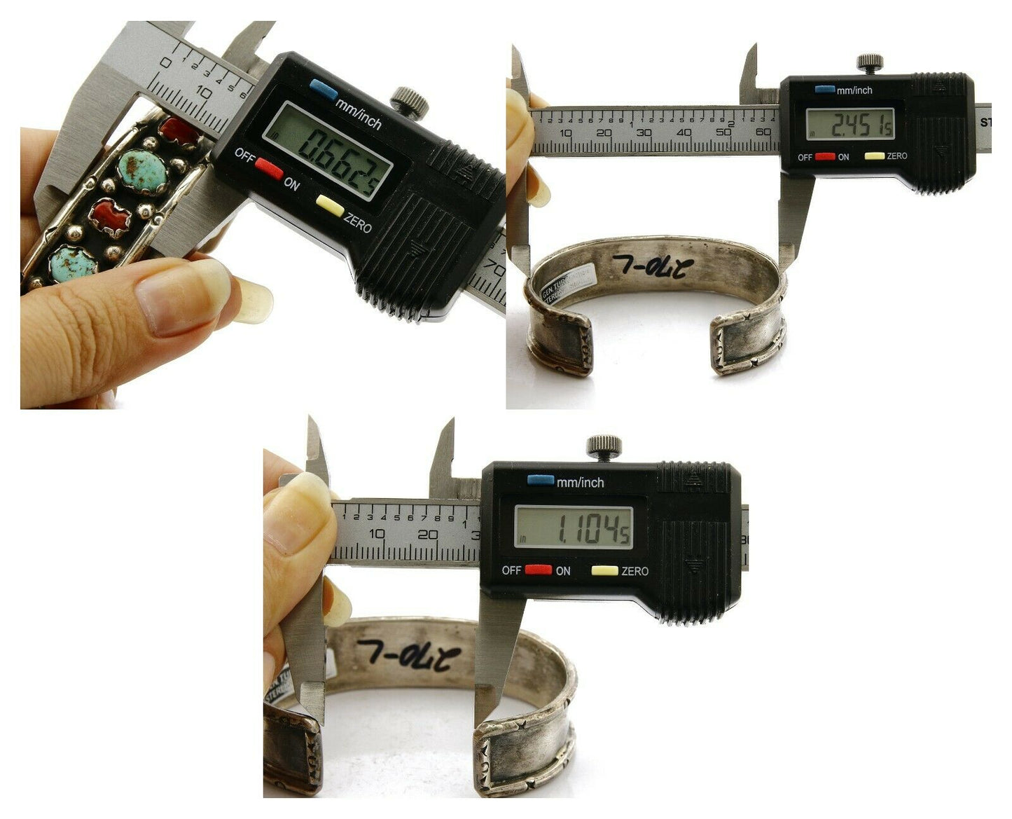 Navajo Bracelet .925 Silver Red Coral & Turquoise Handmade Cuff C.70's