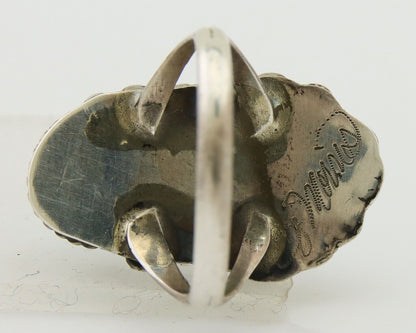 Navajo Ring .925 Silver Natural Slab Turquoise Signed Justin Morris C.80's