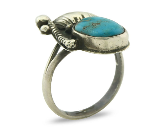 Vintage Navajo Ring 925 Sterling Silver Turquoise Handmade Signed RP Size 7.0