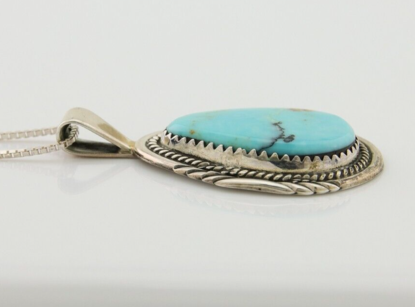 Navajo Necklace 925 Silver Natural Turquoise Artist Signed Mike Begay C.80's
