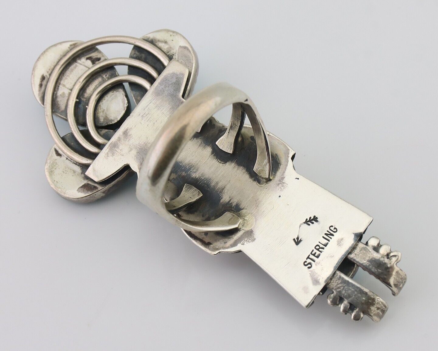 Navajo Kachina Ring 925 Silver Turquoise Artist Signed Broken Arrow C.80's