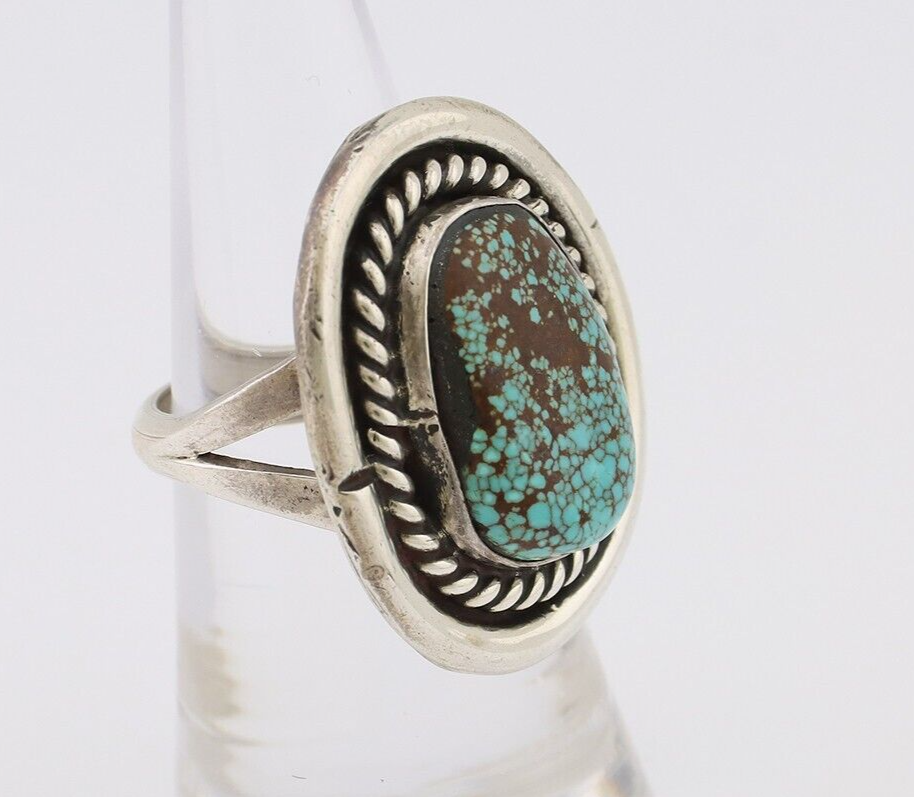 Navajo Ring 925 Silver Real Mine 8 Turquoise Native American Artist C.80's