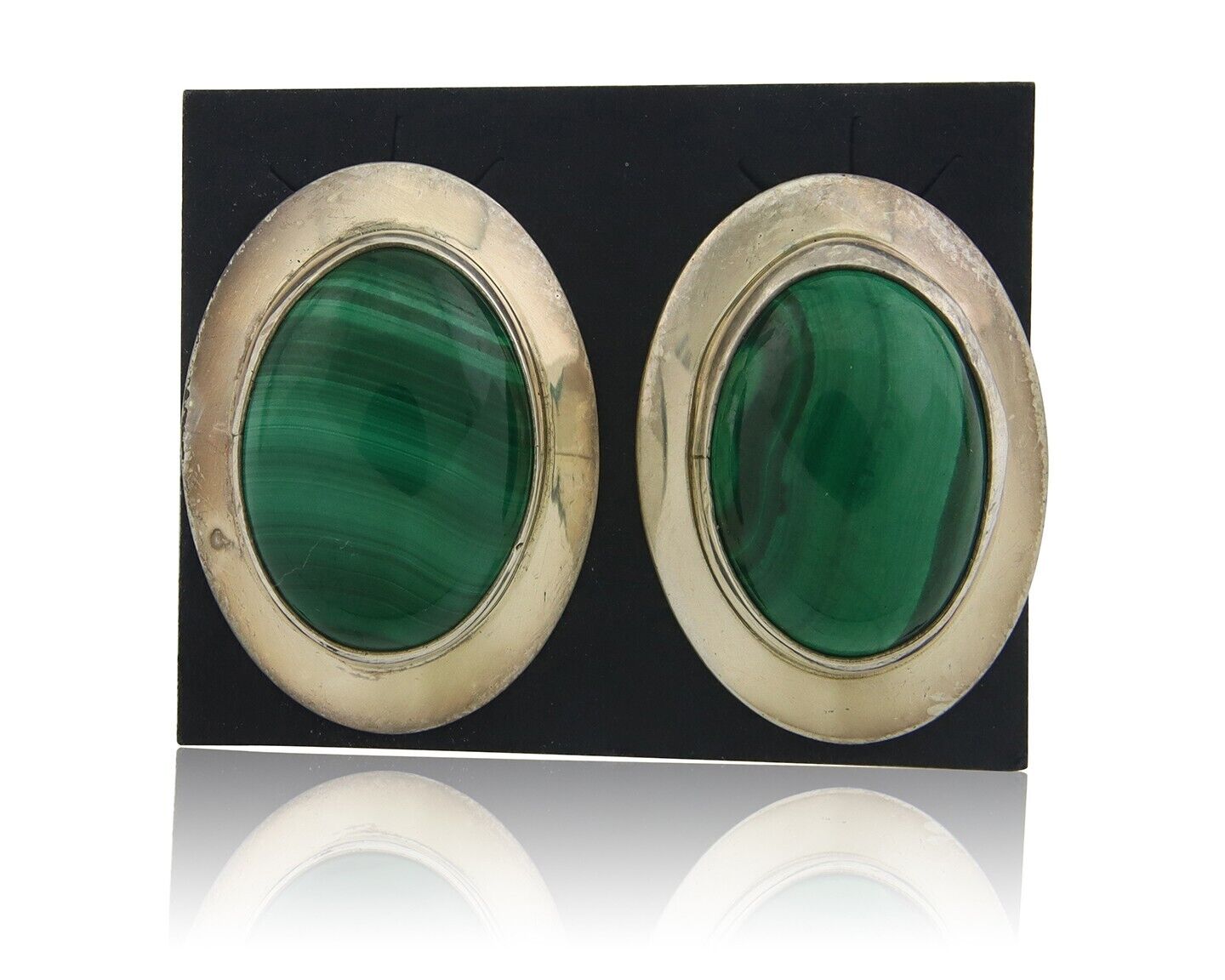 Navajo Earrings 925 Silver Natural Malachite Native American Artist C.80's