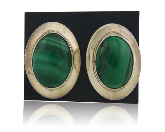 Navajo Earrings 925 Silver Natural Malachite Native American Artist C.80's