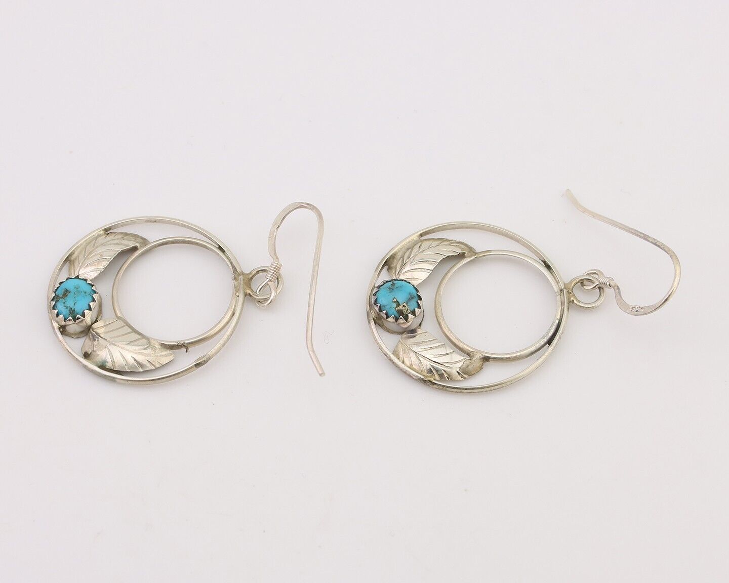 Navajo Handmade Dangle Earrings 925 Silver Blue Turquoise Native Artist C.80's