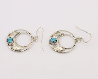 Navajo Handmade Dangle Earrings 925 Silver Blue Turquoise Native Artist C.80's