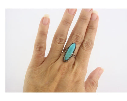 Navajo Ring 925 Sterling Natural Turquoise Native Artist C.80's Size 5.5