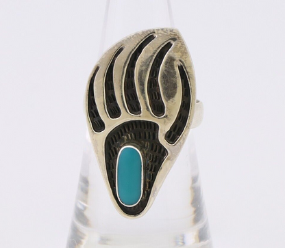Navajo Badger Paw Ring 925 Silver Turquoise Native American Artist C.80's