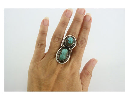 Navajo Ring 925 Sterling Turquoise Handmade Native Artist C.80's Size 7.75