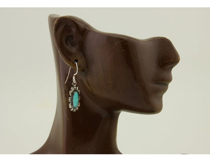 Navajo Dangle Earrings 925 Silver Blue Turquoise Artist Signed Square C.80's